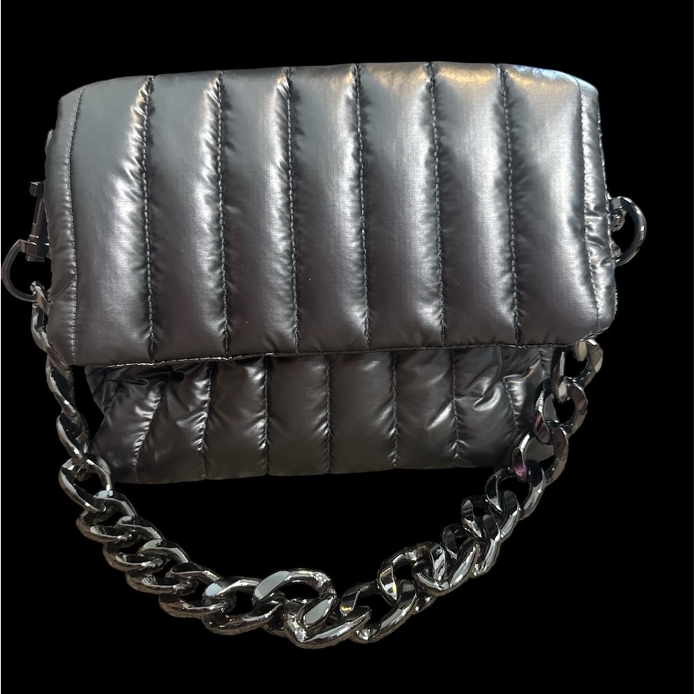 THINK ROYLN Metallic Silver Quilted Shoulder Bag